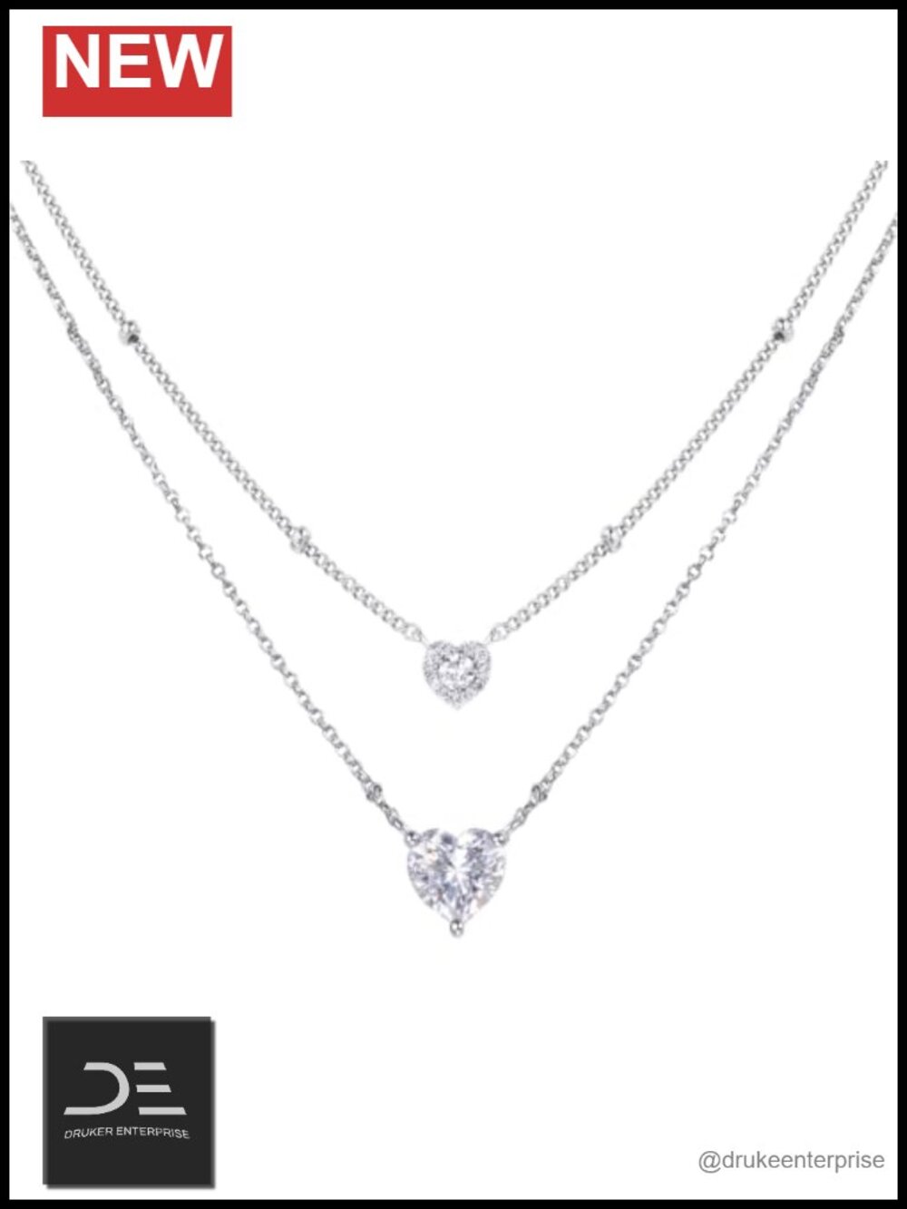 Double Heart Moissanite Necklace 925 Sterling Silver Layered Pendant D Color